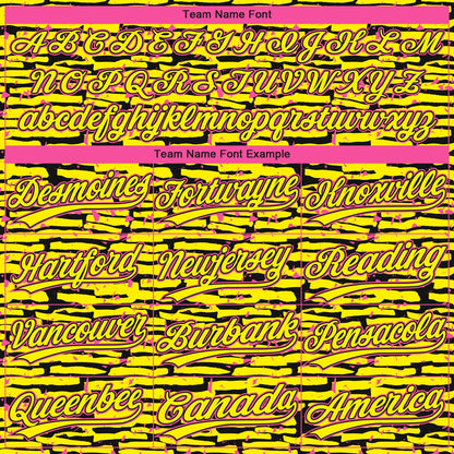Custom Light Yellow Black-Pink Raglan Sleeves Distressed Fragment Brush Stroke Two-Button Unisex Softball Jersey
