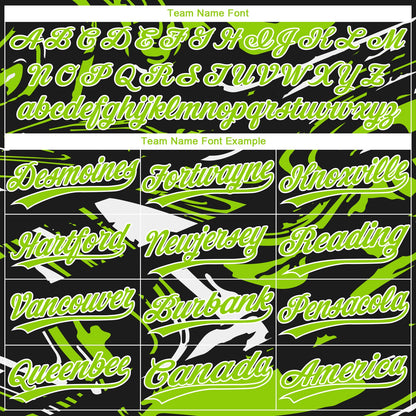 Custom Black Neon Green-White Raglan Sleeves Abstract Fluid Marble Two-Button Unisex Softball Jersey