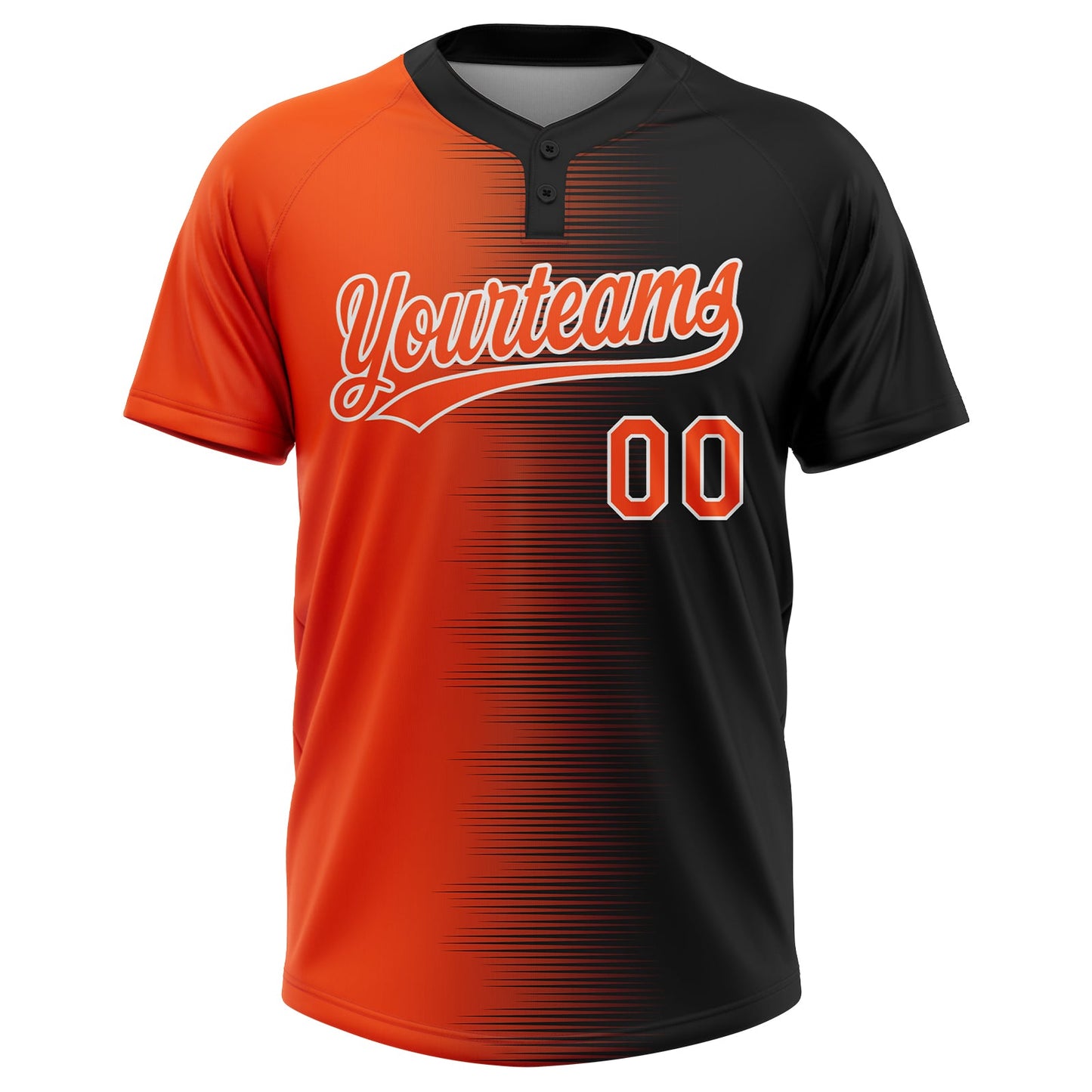 Custom Black Orange-White Gradient Horizontal Stripe Two-Button Unisex Softball Jersey