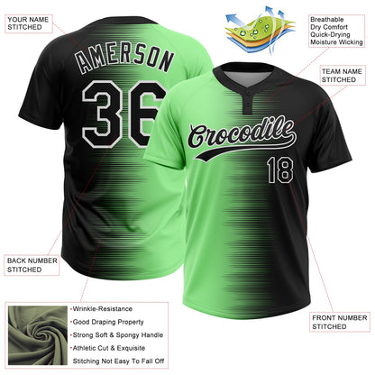 Custom Black Pea Green-White Gradient Horizontal Stripe Two-Button Unisex Softball Jersey