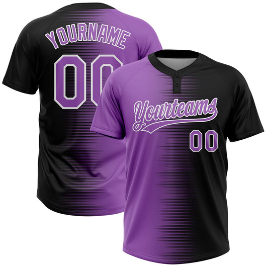 Custom Black Purple Medium Purple-White Gradient Horizontal Stripe Two-Button Unisex Softball Jersey