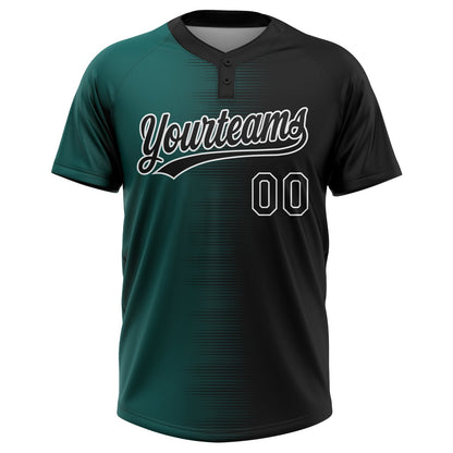 Custom Black Midnight Green-White Gradient Horizontal Stripe Two-Button Unisex Softball Jersey