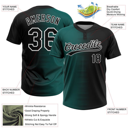 Custom Black Midnight Green-White Gradient Horizontal Stripe Two-Button Unisex Softball Jersey