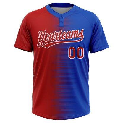 Custom Red Thunder Blue-White Gradient Horizontal Stripe Two-Button Unisex Softball Jersey