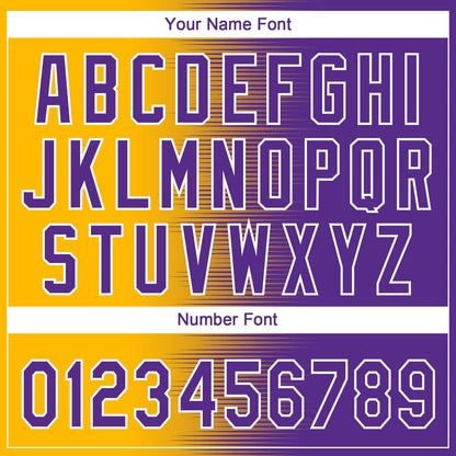 Custom Gold Purple-White Gradient Horizontal Stripe Two-Button Unisex Softball Jersey