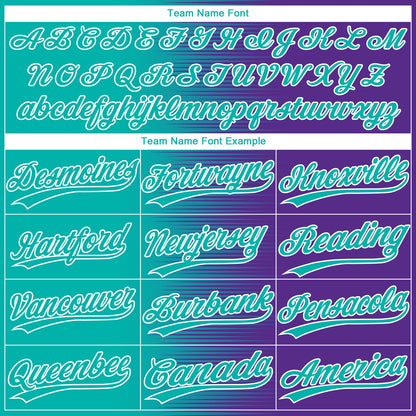 Custom Aqua Purple-White Gradient Horizontal Stripe Two-Button Unisex Softball Jersey
