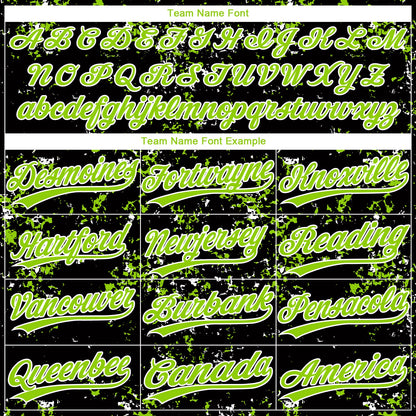 Custom Black Neon Green-White Abstract Shattered Paint Splatter Two-Button Unisex Softball Jersey