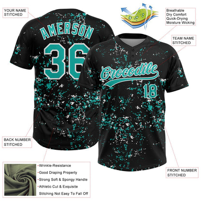 Custom Black Aqua-White Abstract Shattered Paint Splatter Two-Button Unisex Softball Jersey