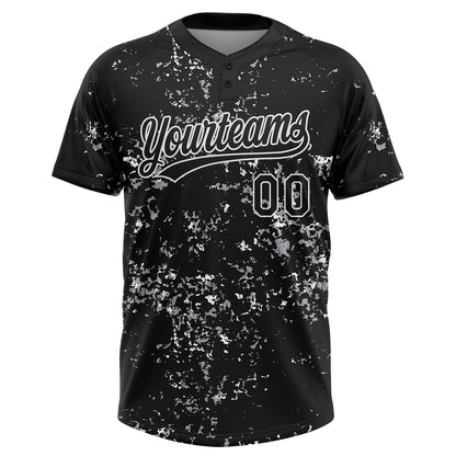 Custom Black White-Light Gray Abstract Shattered Paint Splatter Two-Button Unisex Softball Jersey