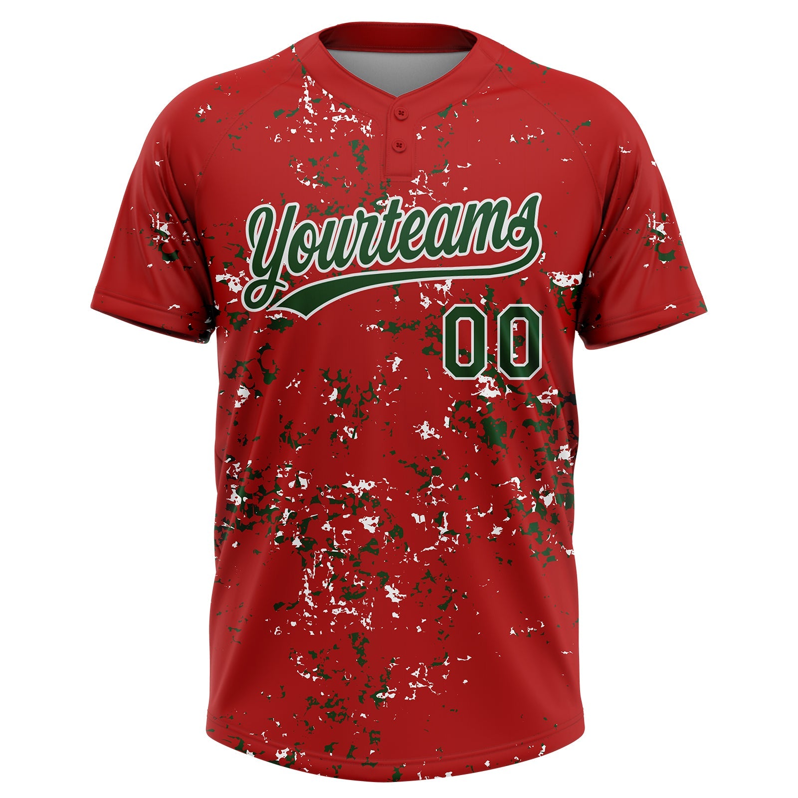 Custom Red Green-White Abstract Shattered Paint Splatter Two-Button Unisex Softball Jersey