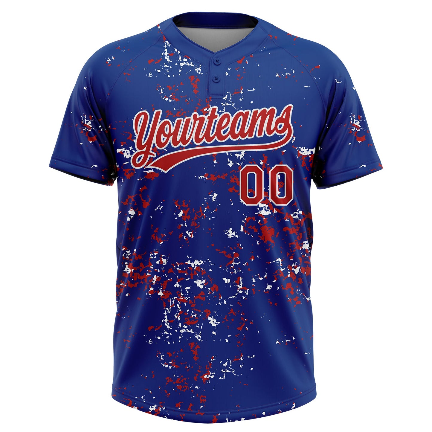 Custom Royal Red-White Abstract Shattered Paint Splatter Two-Button Unisex Softball Jersey
