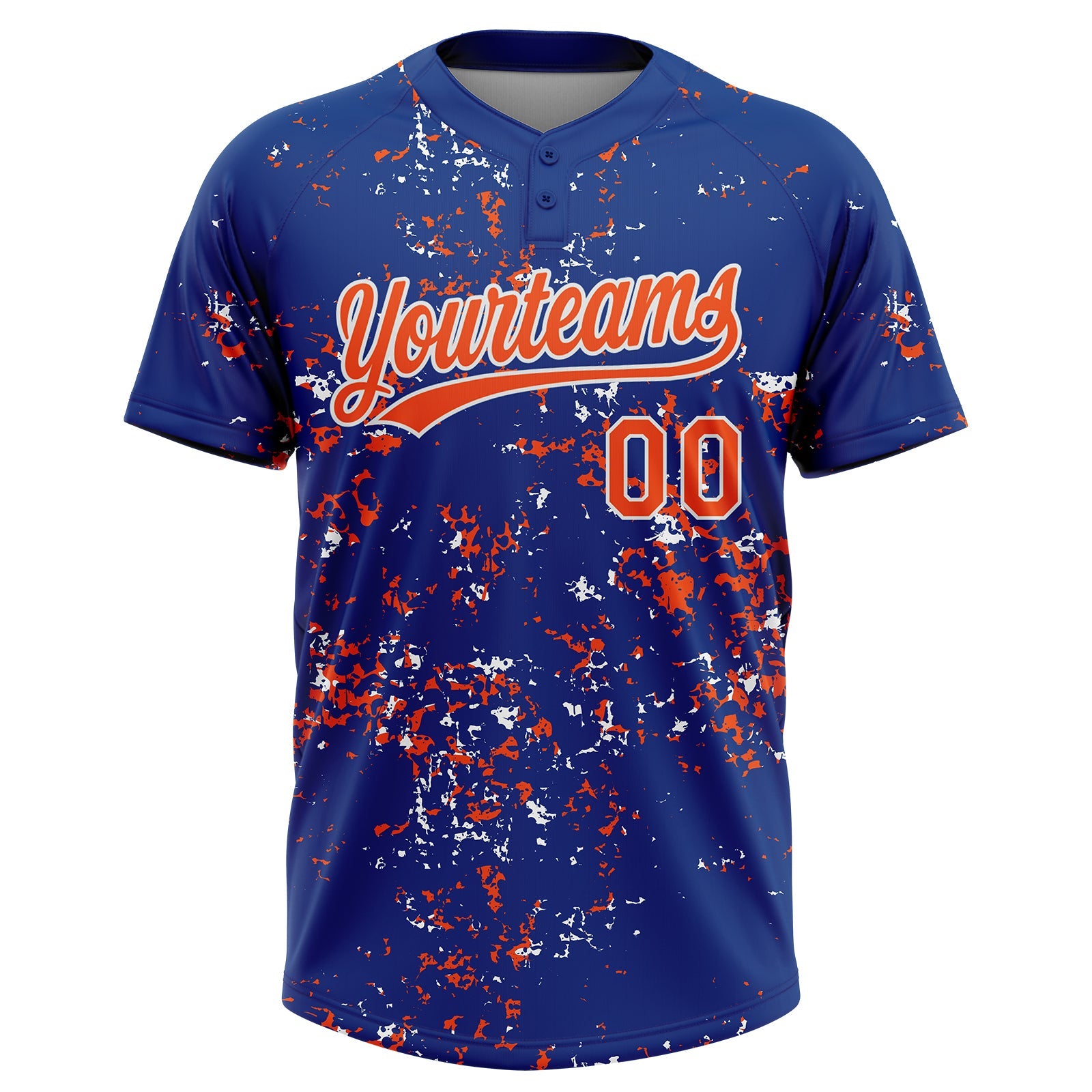 Custom Royal Orange-White Abstract Shattered Paint Splatter Two-Button Unisex Softball Jersey