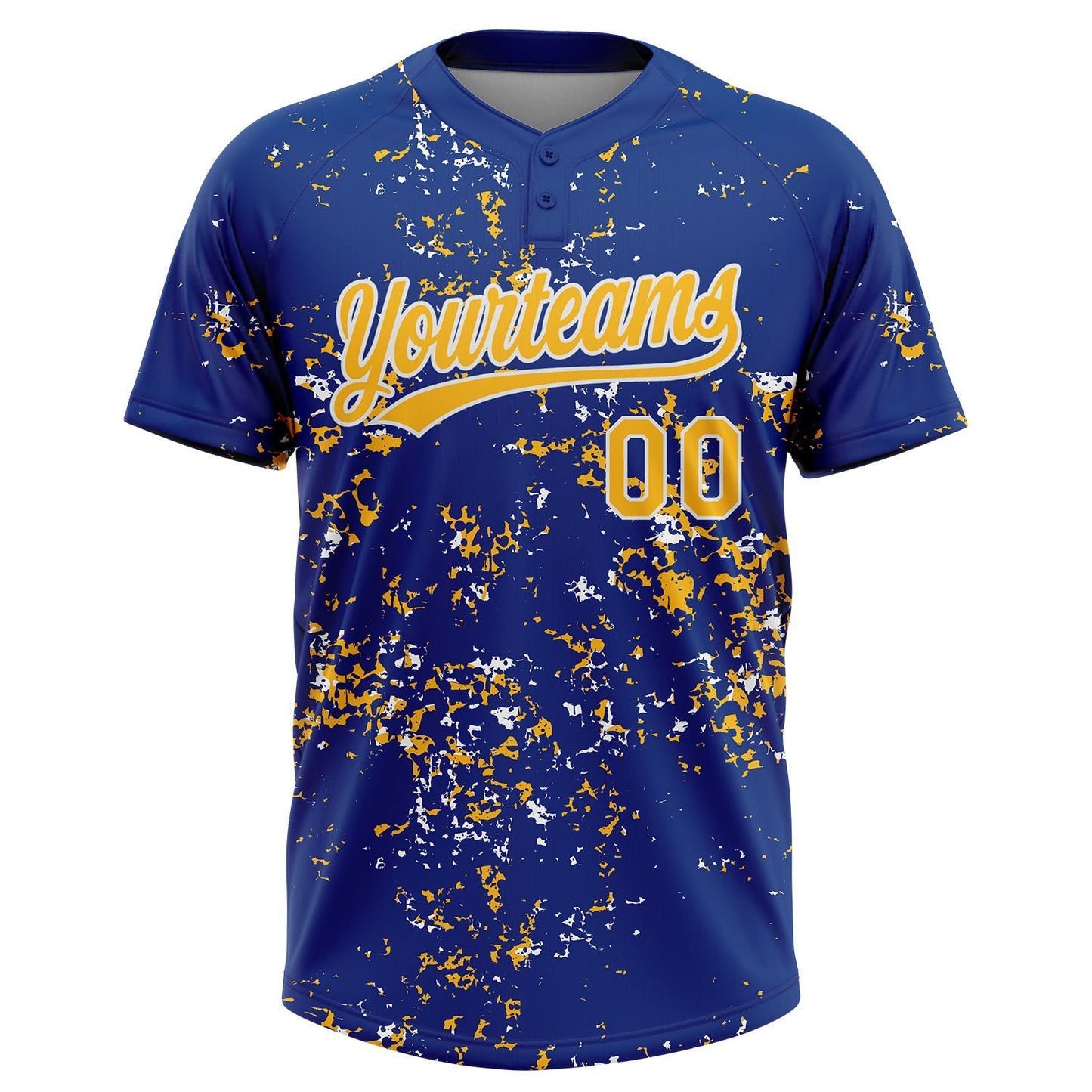 Custom Royal Gold-White Abstract Shattered Paint Splatter Two-Button Unisex Softball Jersey
