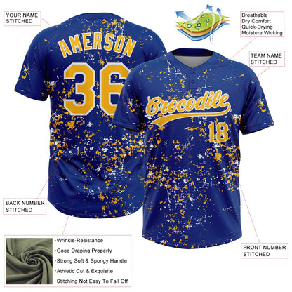 Custom Royal Gold-White Abstract Shattered Paint Splatter Two-Button Unisex Softball Jersey