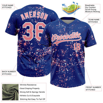 Custom Royal Medium Pink-White Abstract Shattered Paint Splatter Two-Button Unisex Softball Jersey