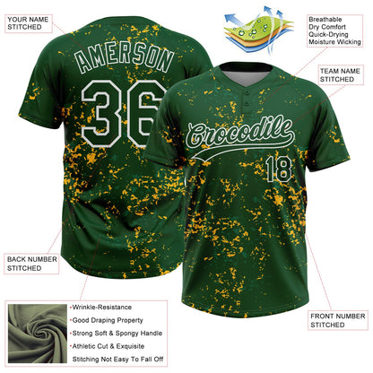Custom Green Kelly Green Gold-White Abstract Shattered Paint Splatter Two-Button Unisex Softball Jersey