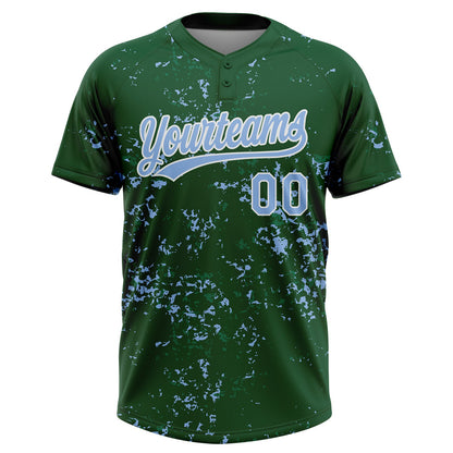 Custom Green Light Blue Kelly Green-White Abstract Shattered Paint Splatter Two-Button Unisex Softball Jersey