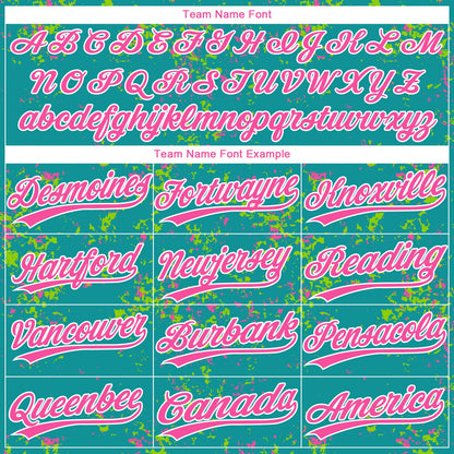 Custom Teal Pink Neon Green-White Abstract Shattered Paint Splatter Two-Button Unisex Softball Jersey
