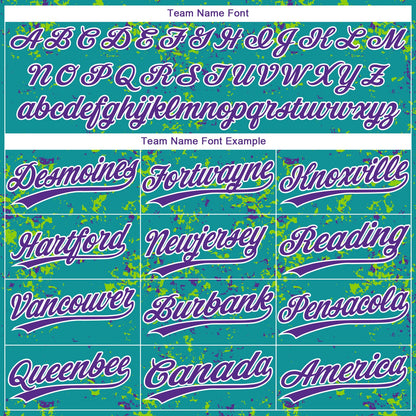 Custom Teal Purple Neon Green-White Abstract Shattered Paint Splatter Two-Button Unisex Softball Jersey