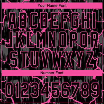 Custom Black Pink-Gray Raglan Sleeves Neon Lightning Crackle Two-Button Unisex Softball Jersey