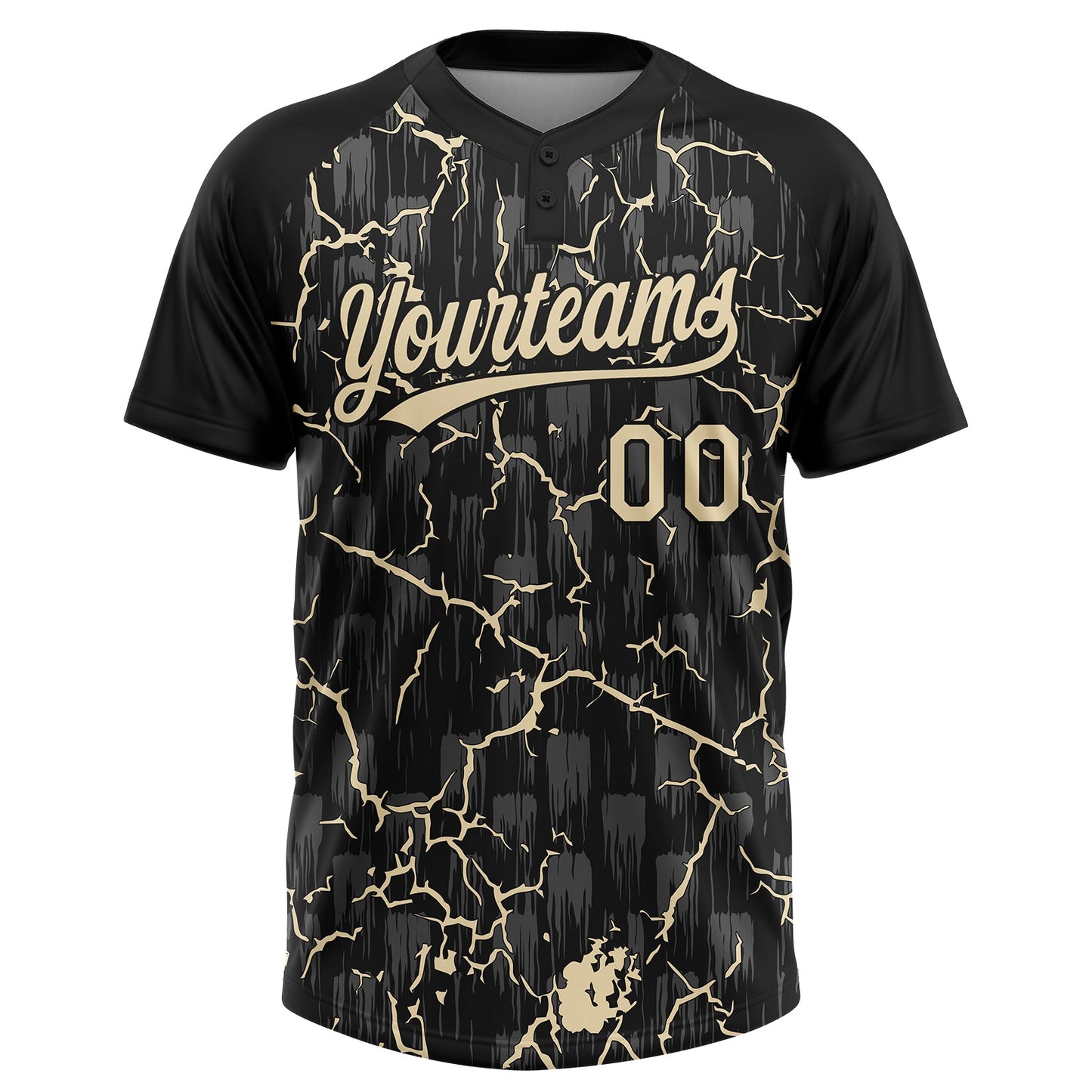 Custom Black Cream Cream-Gray Raglan Sleeves Neon Lightning Crackle Two-Button Unisex Softball Jersey