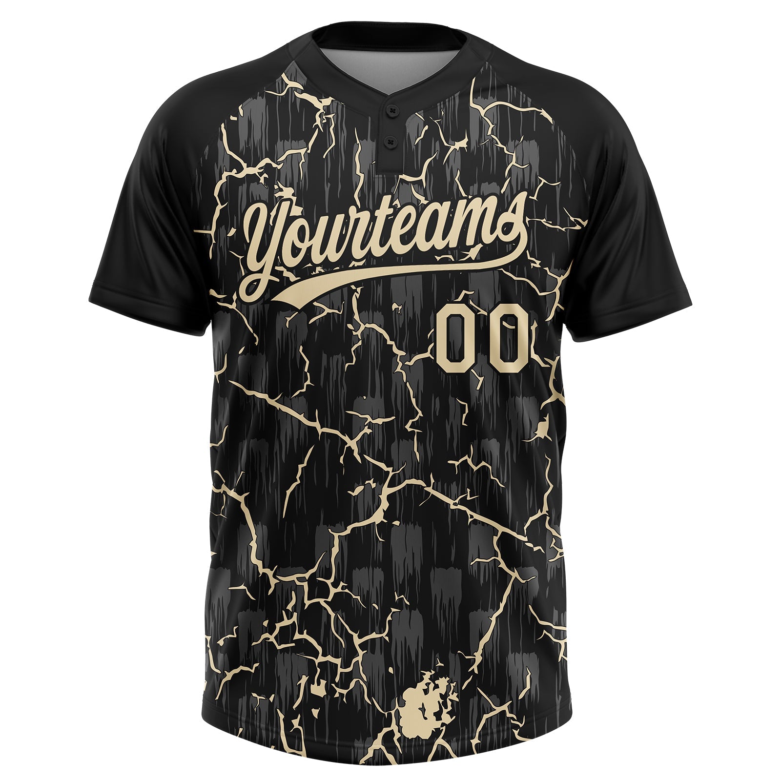Custom Black Cream Cream-Gray Raglan Sleeves Neon Lightning Crackle Two-Button Unisex Softball Jersey