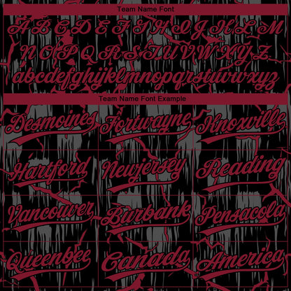 Custom Black Crimson-Gray Raglan Sleeves Neon Lightning Crackle Two-Button Unisex Softball Jersey