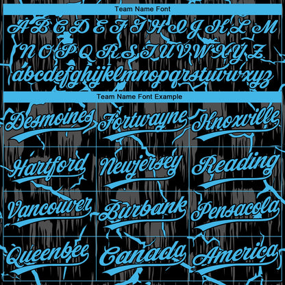 Custom Black Sky Blue-Gray Raglan Sleeves Neon Lightning Crackle Two-Button Unisex Softball Jersey