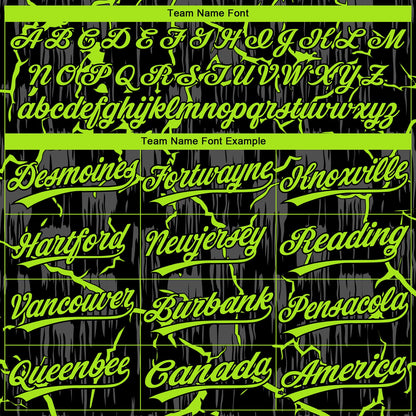 Custom Black Neon Green-Gray Raglan Sleeves Neon Lightning Crackle Two-Button Unisex Softball Jersey