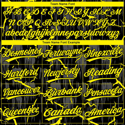Custom Black Light Yellow-Gray Raglan Sleeves Neon Lightning Crackle Two-Button Unisex Softball Jersey