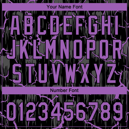 Custom Black Medium Purple-Gray Raglan Sleeves Neon Lightning Crackle Two-Button Unisex Softball Jersey