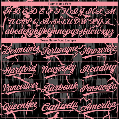 Custom Black-Medium Pink Raglan Sleeves Neon Lightning Crackle Two-Button Unisex Softball Jersey