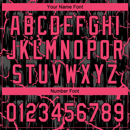 Custom Black Neon Pink-Gray Raglan Sleeves Neon Lightning Crackle Two-Button Unisex Softball Jersey