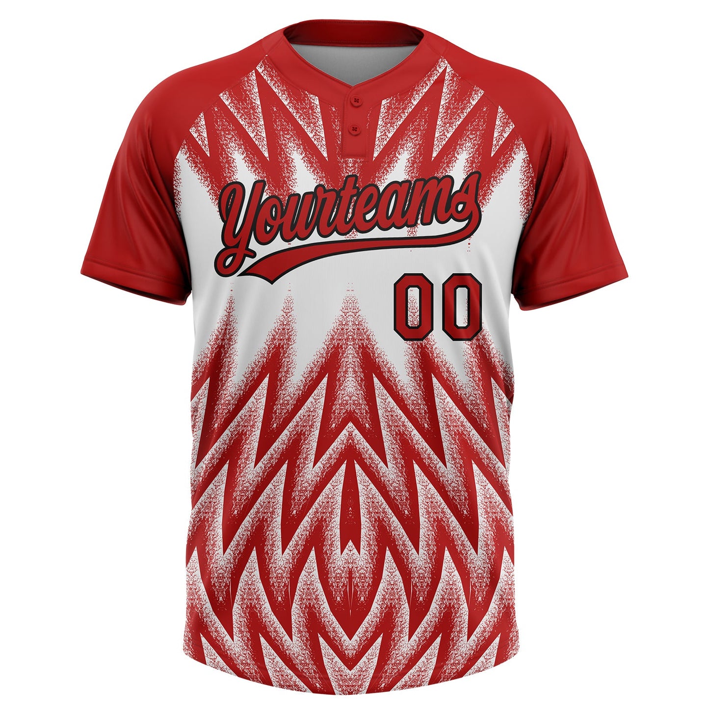 Custom Red White-Black Raglan Sleeves Abstract Geometric Chevron Zigzag Two-Button Unisex Softball Jersey