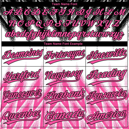 Custom Black Pink-White Raglan Sleeves Abstract Geometric Chevron Zigzag Two-Button Unisex Softball Jersey