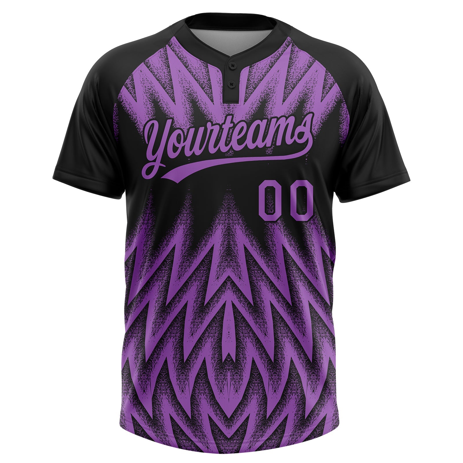 Custom Black-Purple Raglan Sleeves Abstract Geometric Chevron Zigzag Two-Button Unisex Softball Jersey