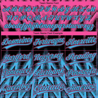 Custom Black Sky Blue-Pink Raglan Sleeves Abstract Geometric Chevron Zigzag Two-Button Unisex Softball Jersey