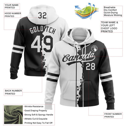 Custom Black White Split Ripped Pattern Baseball Pullover Sweatshirt Hoodie