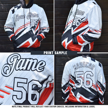 Custom Black Sky Blue-White Split Ripped Pattern Baseball Pullover Sweatshirt Hoodie