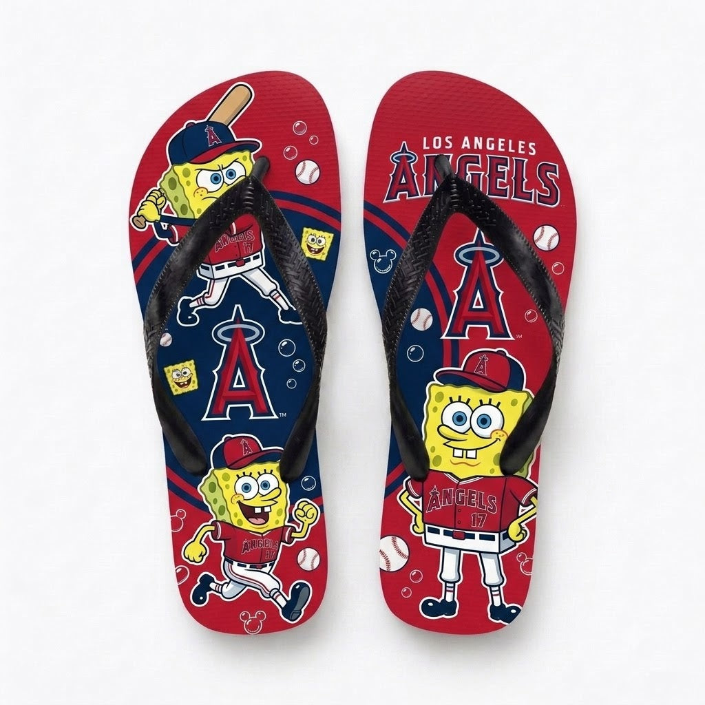 Cartoon Yellow Sponge Baseball Flip Flops, Sport Fan Sandals | 30 Teams Available