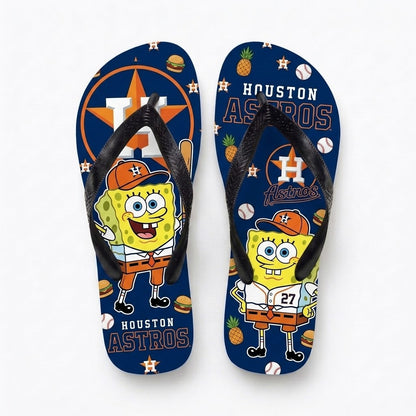 Cartoon Yellow Sponge Baseball Flip Flops, Sport Fan Sandals | 30 Teams Available