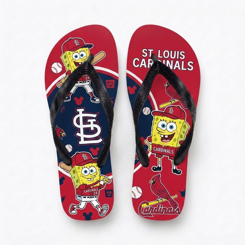 Cartoon Yellow Sponge Baseball Flip Flops, Sport Fan Sandals | 30 Teams Available