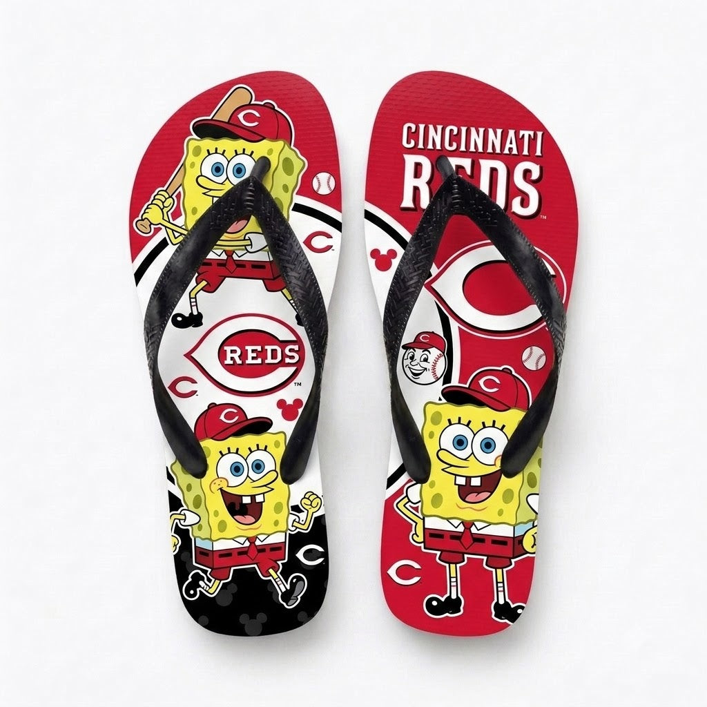 Cartoon Yellow Sponge Baseball Flip Flops, Sport Fan Sandals | 30 Teams Available