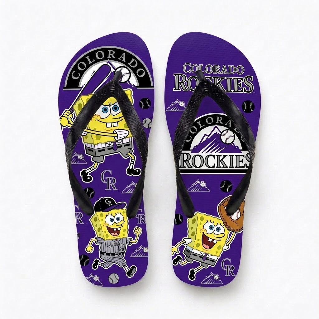 Cartoon Yellow Sponge Baseball Flip Flops, Sport Fan Sandals | 30 Teams Available