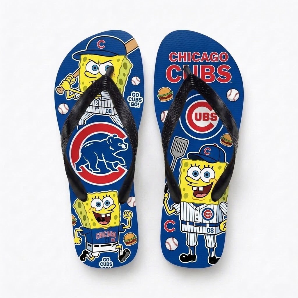 Cartoon Yellow Sponge Baseball Flip Flops, Sport Fan Sandals | 30 Teams Available