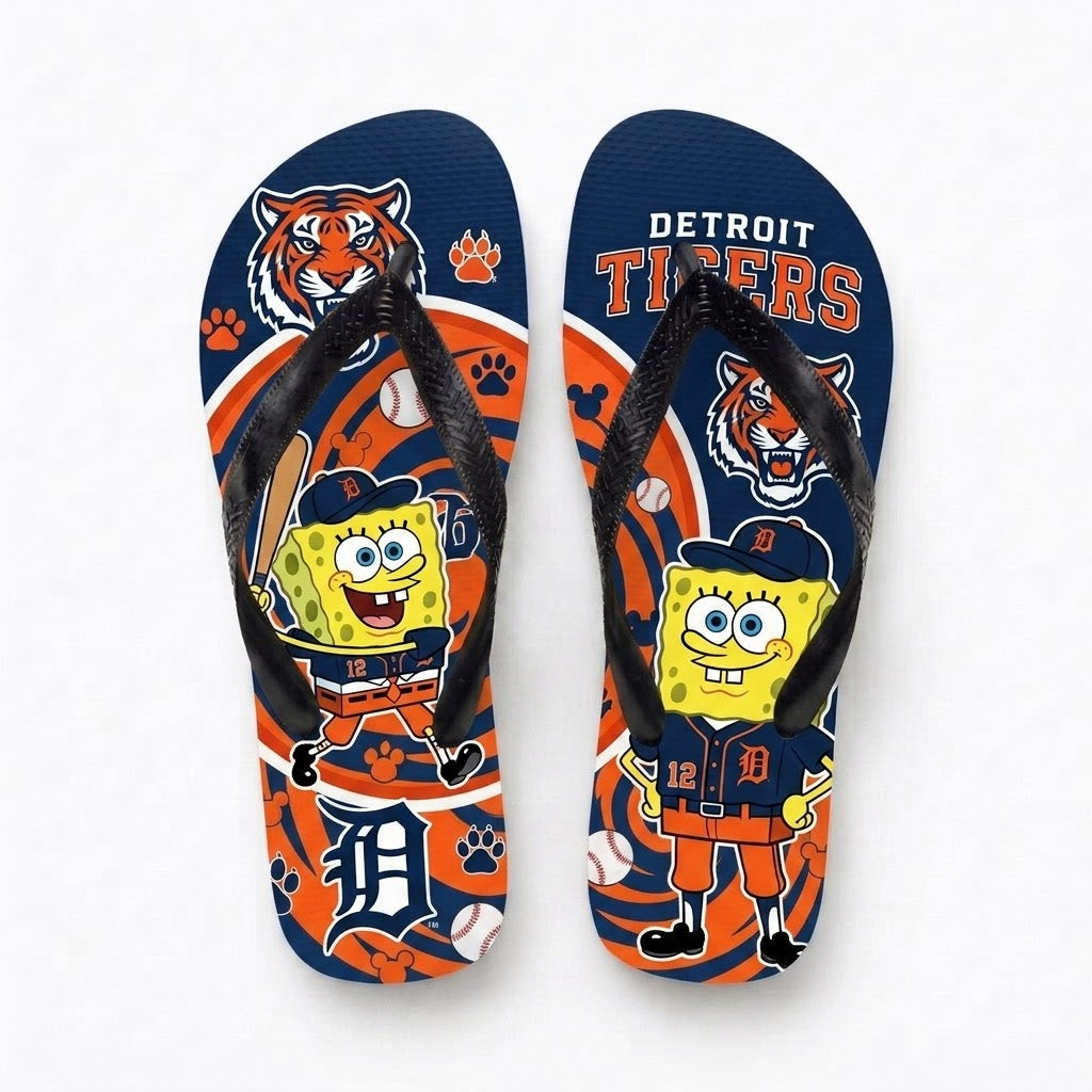 Cartoon Yellow Sponge Baseball Flip Flops, Sport Fan Sandals | 30 Teams Available