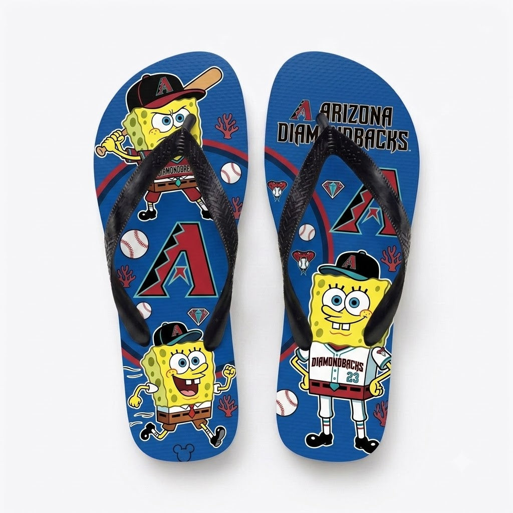 Cartoon Yellow Sponge Baseball Flip Flops, Sport Fan Sandals | 30 Teams Available