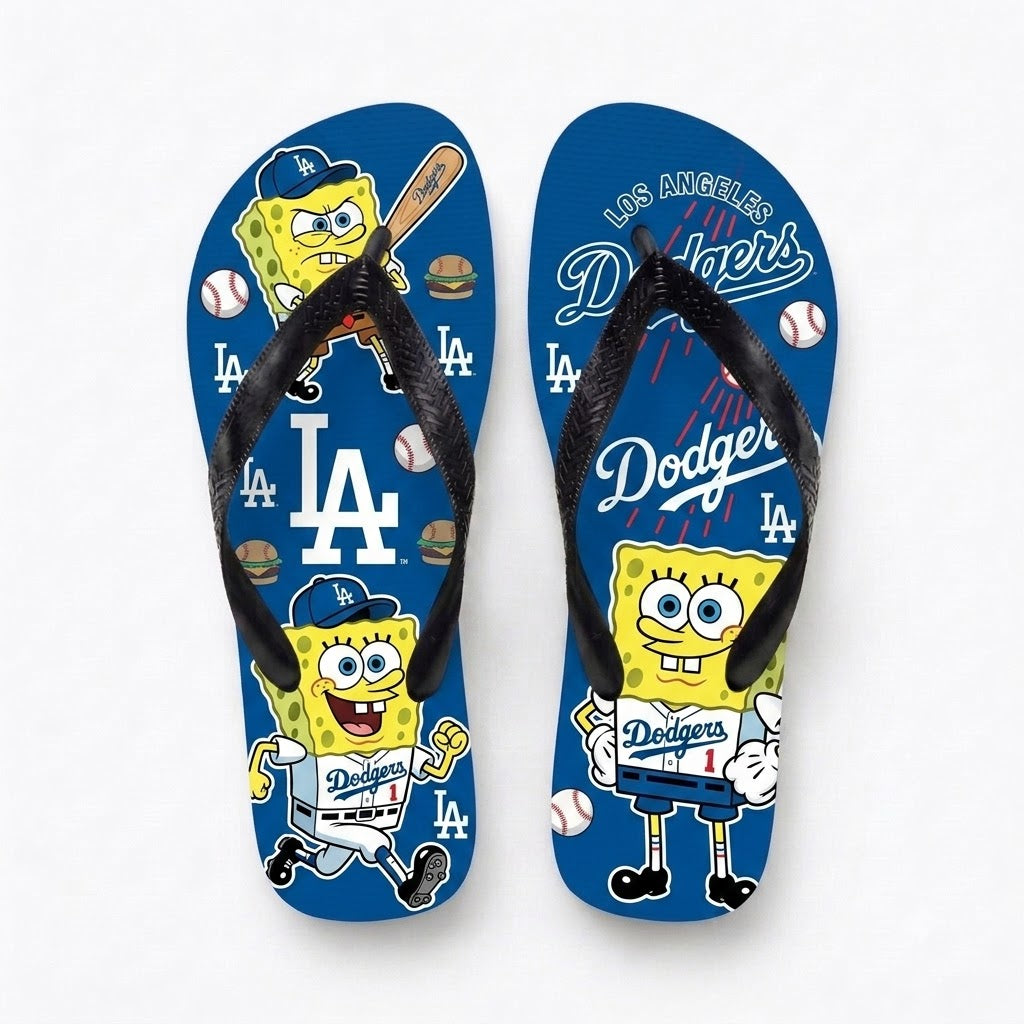 Cartoon Yellow Sponge Baseball Flip Flops, Sport Fan Sandals | 30 Teams Available