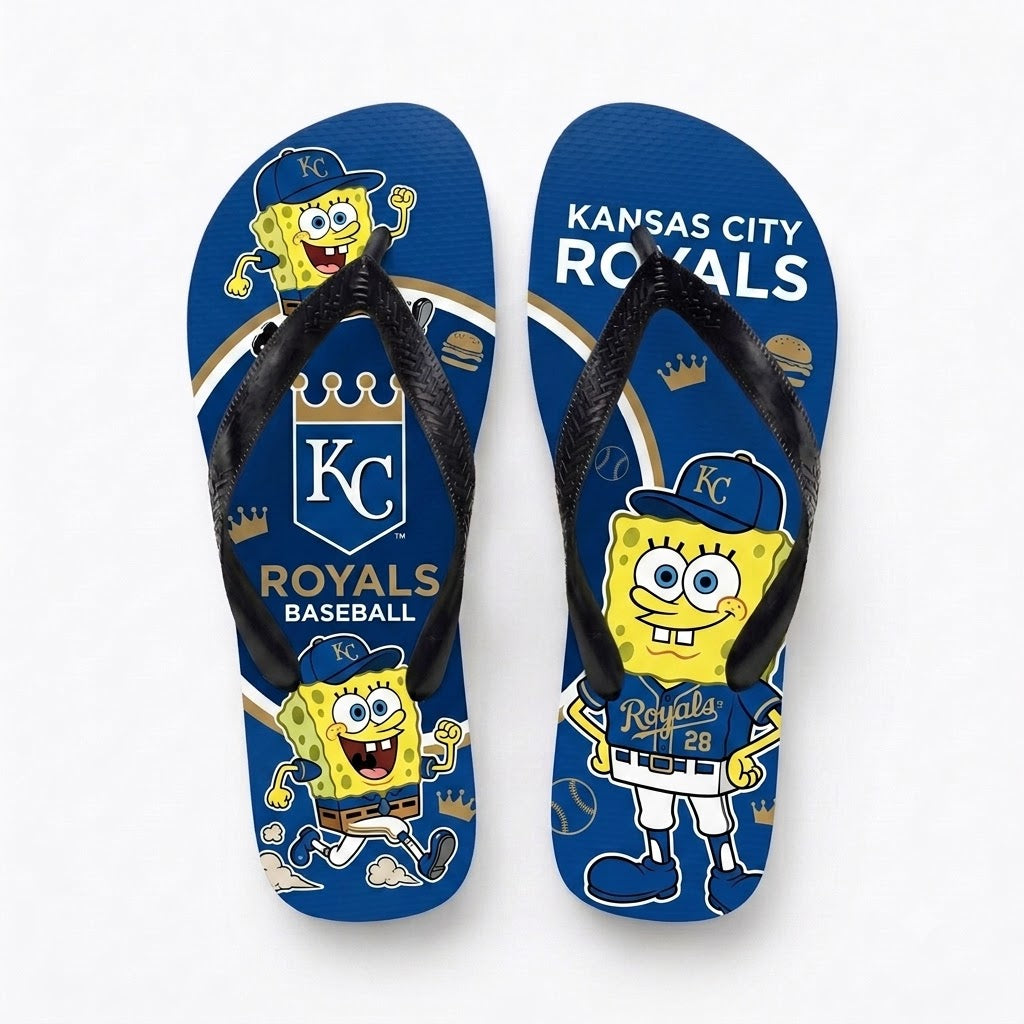 Cartoon Yellow Sponge Baseball Flip Flops, Sport Fan Sandals | 30 Teams Available