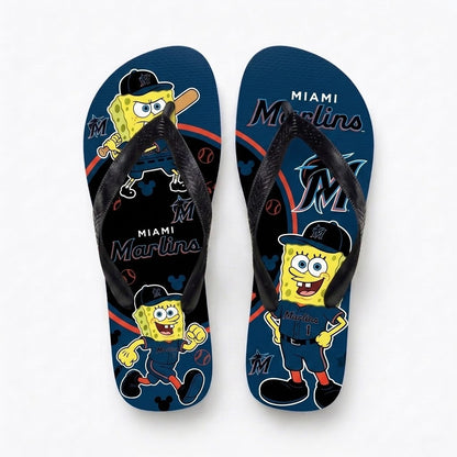 Cartoon Yellow Sponge Baseball Flip Flops, Sport Fan Sandals | 30 Teams Available